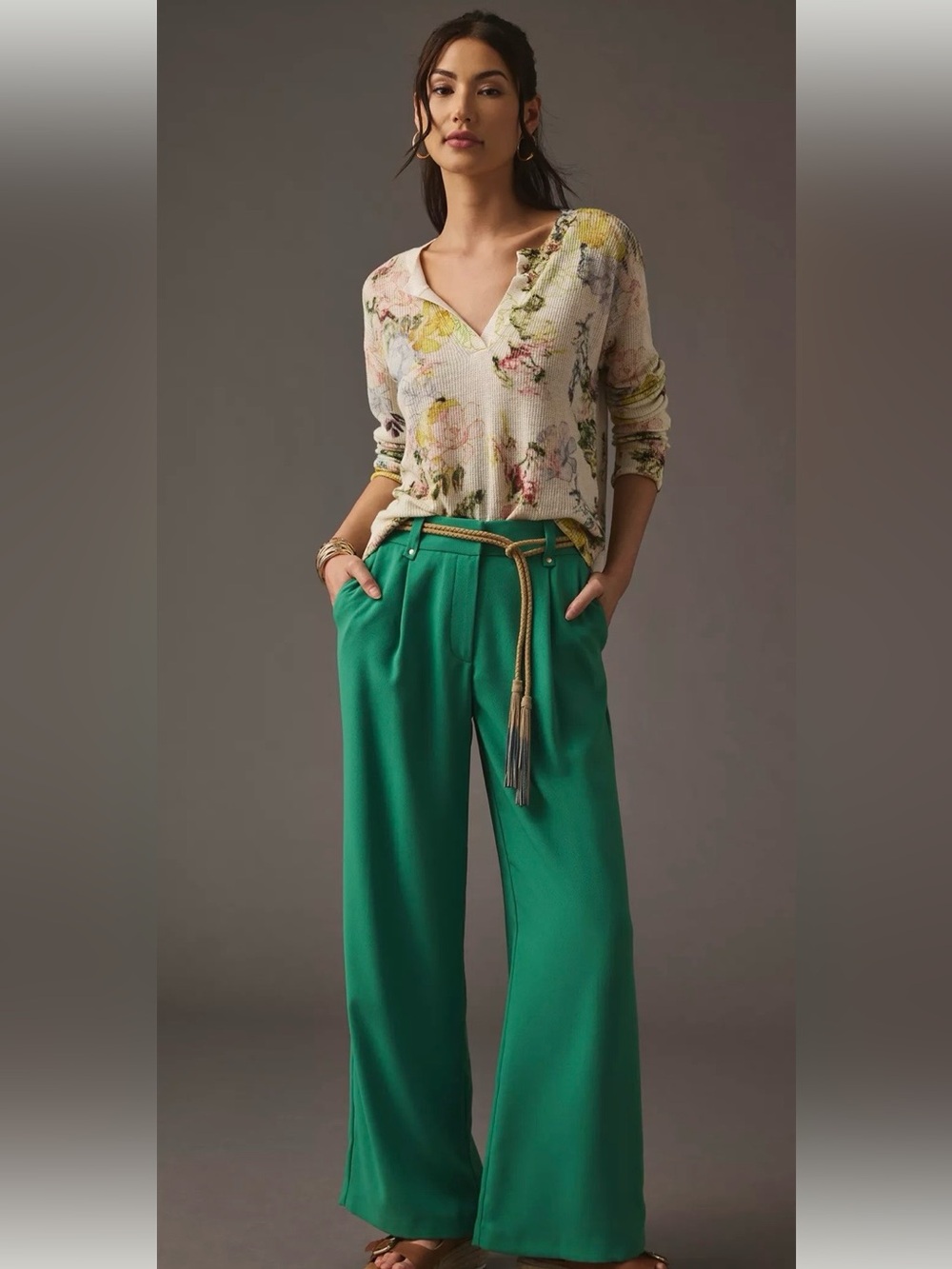 Anthropologie Floral Printed V-Neck Sweater - Small